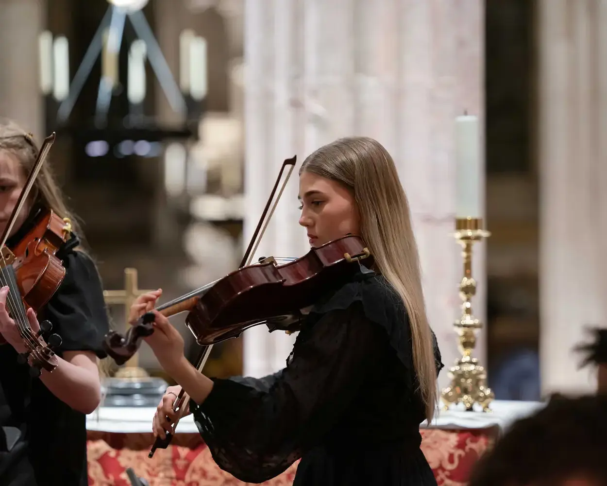 Pupil playing violin at St Mary's Music School, Edinburgh