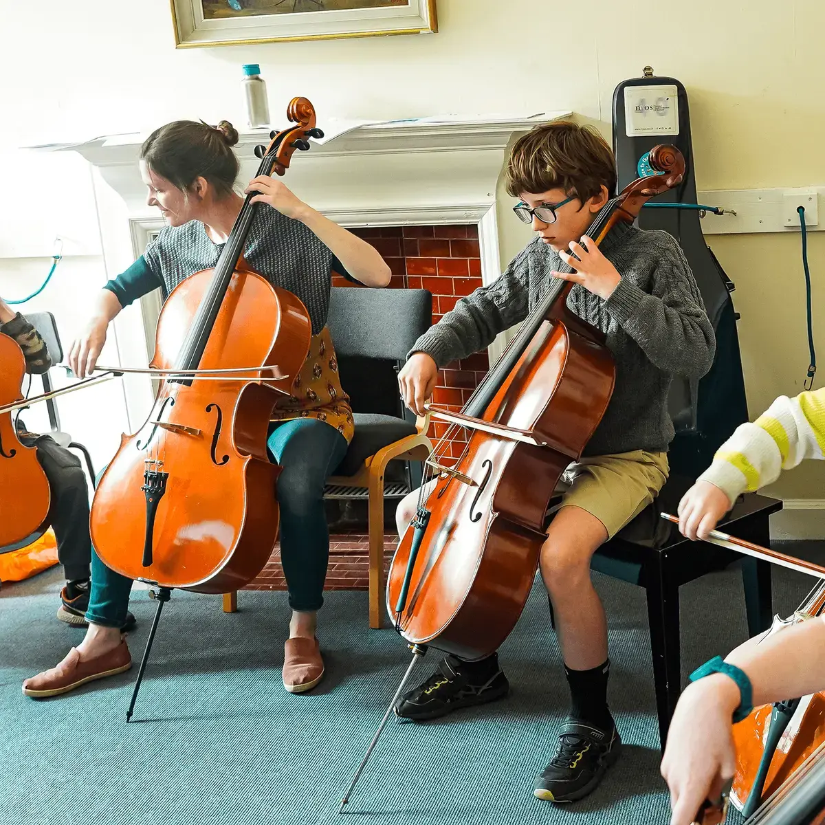 St Mary's Music School pupils taking part in a Saturday cello ensemble class